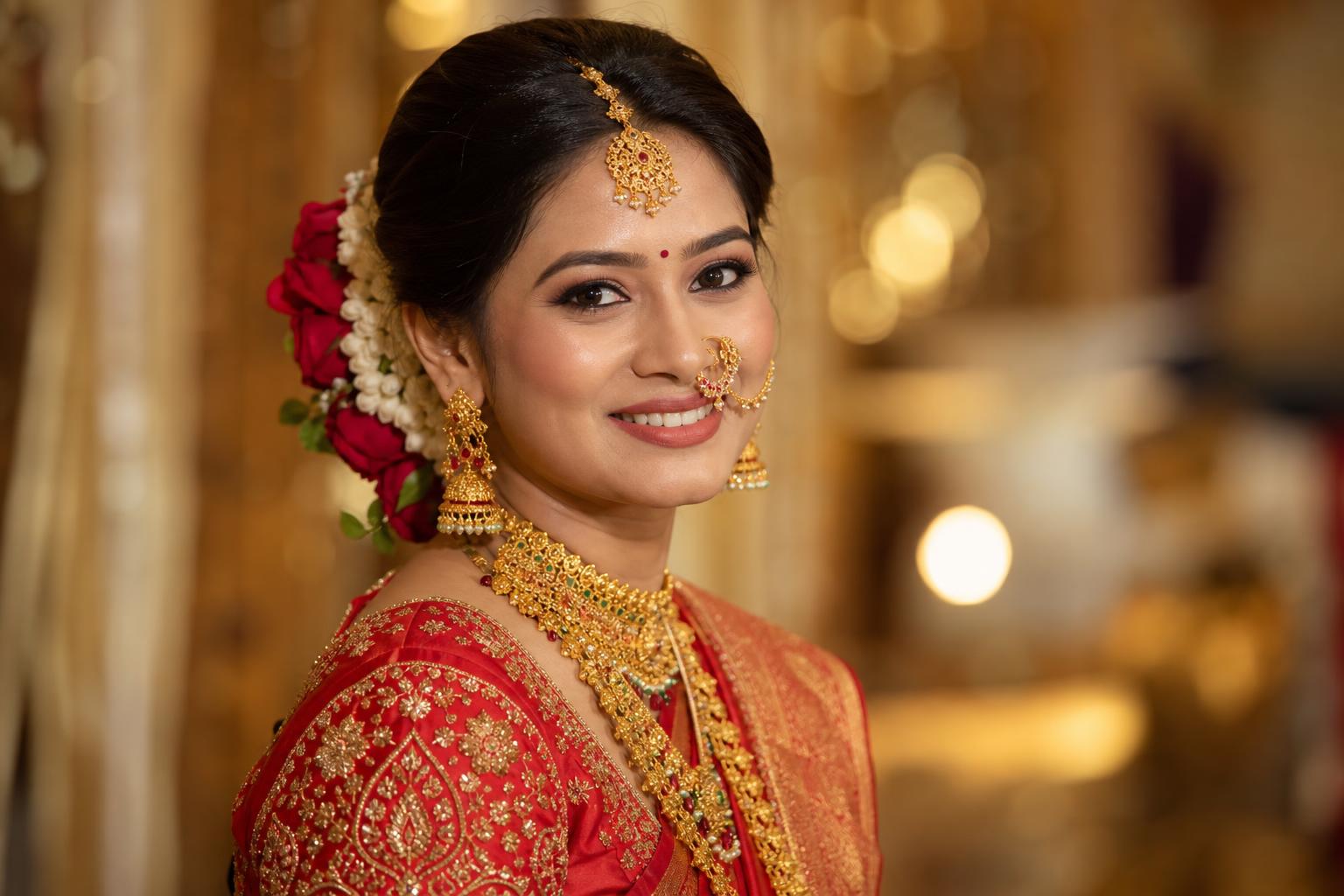 Cinematic Indian wedding portrait at golden hour